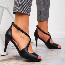 Crne ženske sandale Sergio Leone na visoku petu crno 2