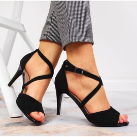 Crne ženske sandale Sergio Leone na visoku petu crno 1