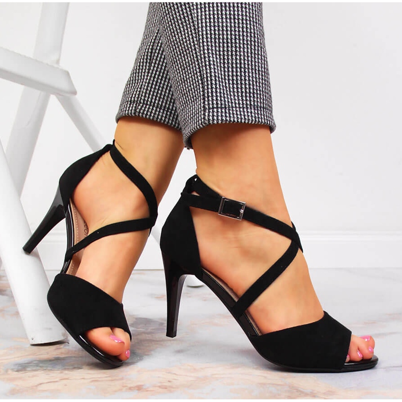 Crne ženske sandale Sergio Leone na visoku petu crna 1