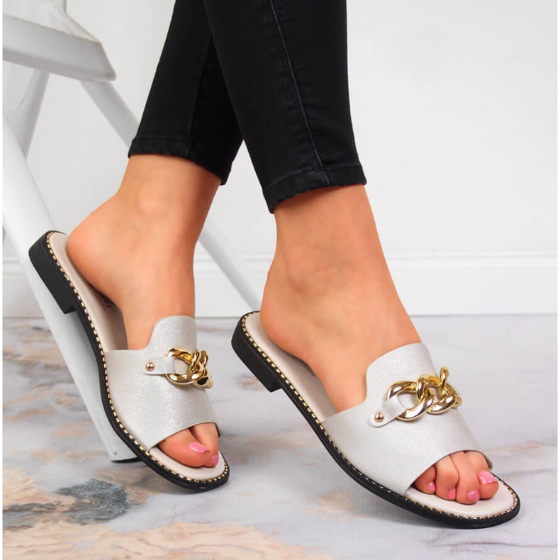 S.Barski Ženske zlatne papuče s lančićem, zlatne S. Barski zlatna 1