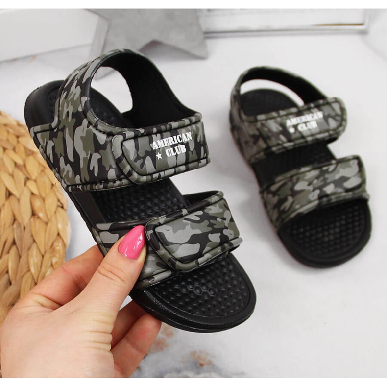 American Club sandale od čičak pjene za dječake crno siva raznobojna zelena 1