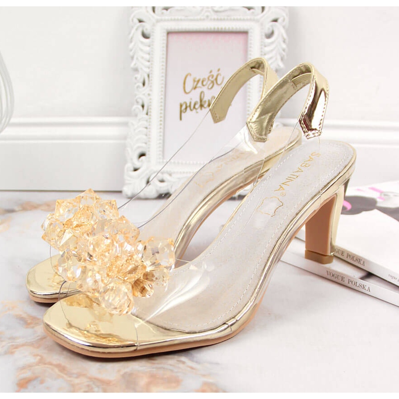 Prozirne ženske sandale sa zlatnim kamenjem Sabatina 2