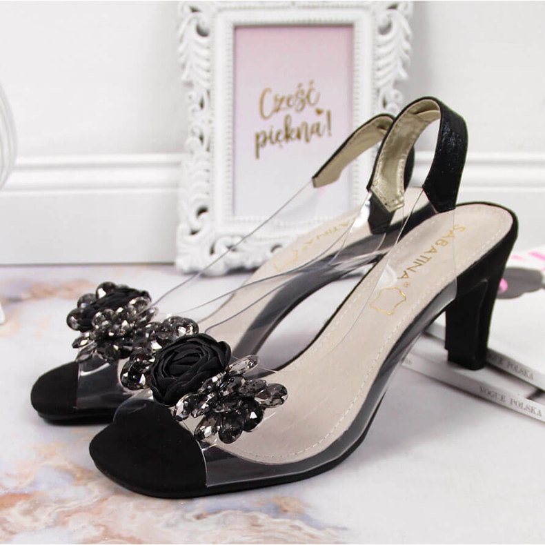 Ženske prozirne sandale s crnim kamenjem Sabatina crna 2