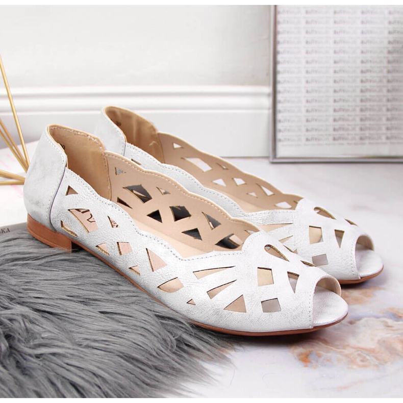 Ženske srebrne ažurne balerinke Jezzi srebro 2