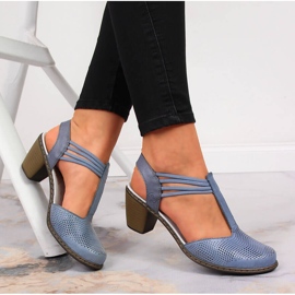 Kožne ženske sandale s elastikom Rieker 40988-12 plava 1