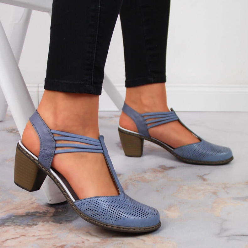 Kožne ženske sandale s elastikom Rieker 40988-12 plava 2