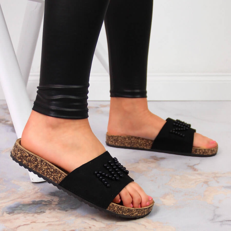 Ženske crne papuče s perlama eVento crno 2