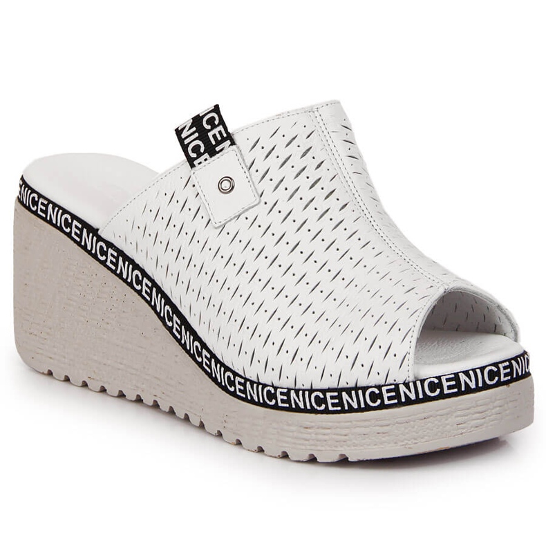 Ženske kožne papuče na klin bijeli Artiker bijela 1