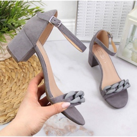 Ženske sandale Filippo sive boje na stupić s lančićem siva 1