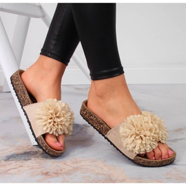 Ženske bež Jezzi papuče s cvijetom 1