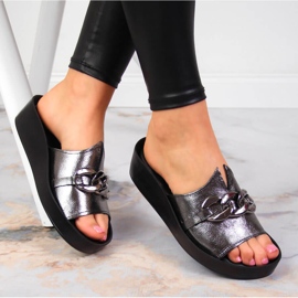 Ženske kožne papuče sa lancem srebrne T.Sokolski 2