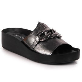 Ženske kožne papuče sa lancem srebrne T.Sokolski 1