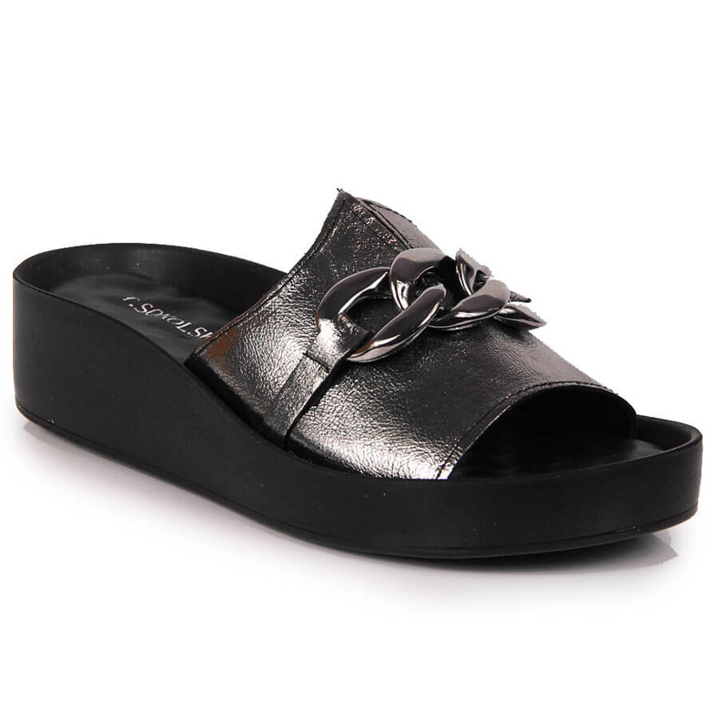 Ženske kožne papuče sa lancem srebrne T.Sokolski 1