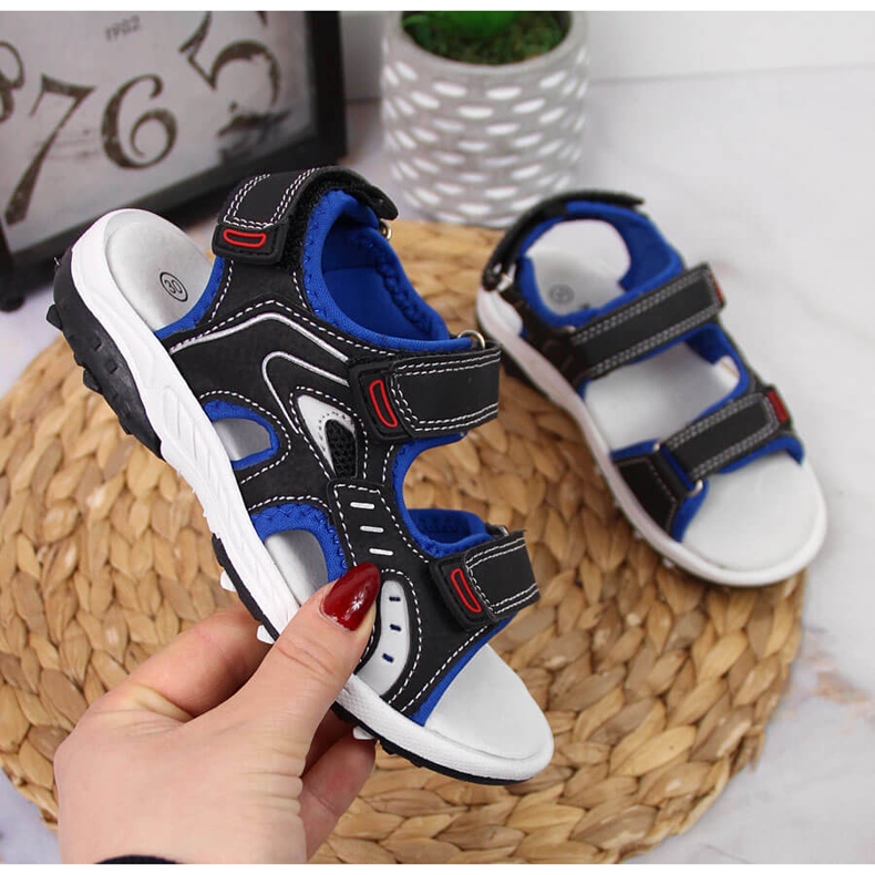 Crne American Club sandale za dječake na čičak crna 1