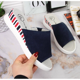 Ženske kožne papuče na klin Mornarsko plave Filippo tamnoplava 1