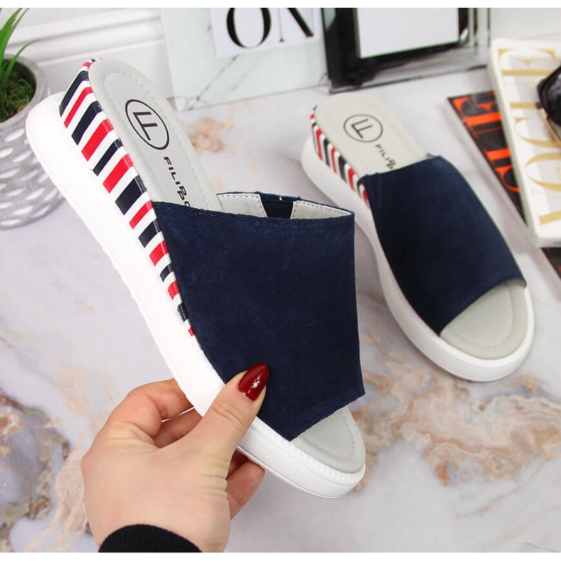 Ženske kožne papuče na klin Mornarsko plave Filippo mornarsko plava 1