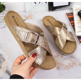 Ženske zlatne Inblu papuče s kopčom zlatna 1