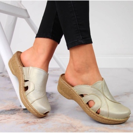 Zlatne kožne papuče na klin Łukbut 650 zlatna 1