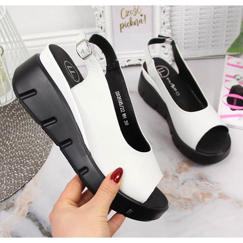 Ženske kožne sandale na klin potpetice Filippo bijele bijela 1