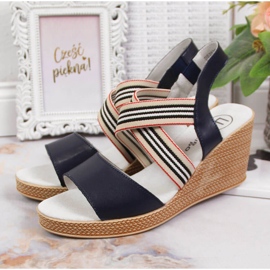 Kožne ženske sandale na tamnoplavi klin Filippo mornarsko plava 2