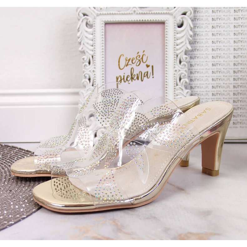 Prozirne ženske papuče sa zlatnim kubnim cirkonima Sabatina bezbojan 2