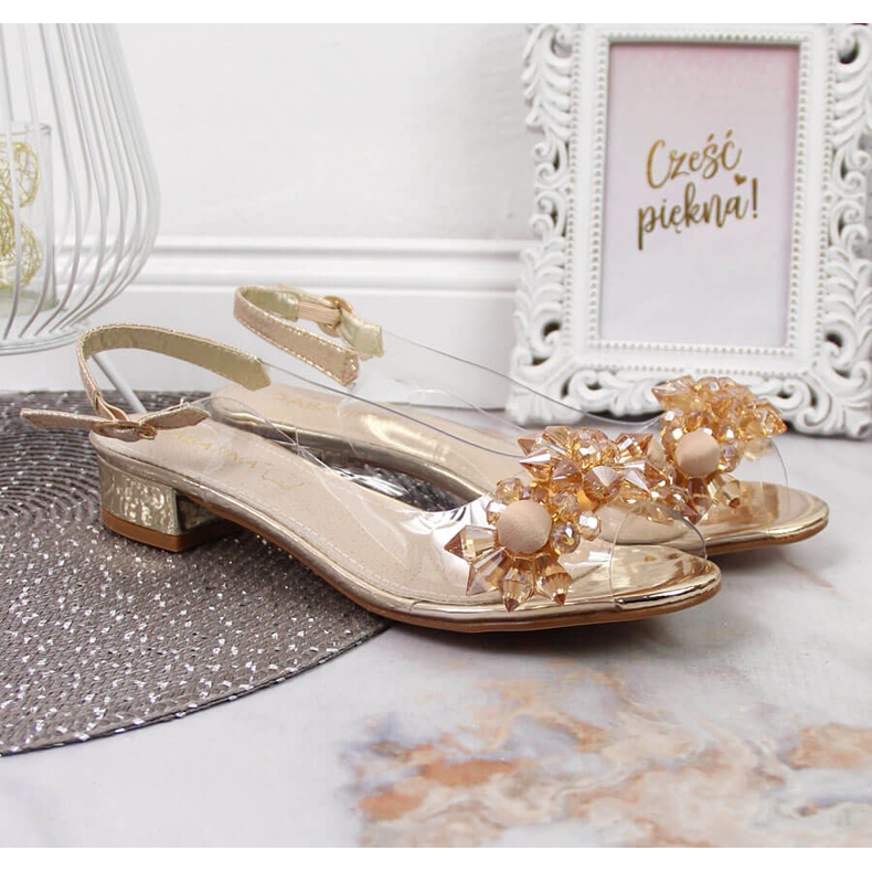 Prozirne ženske sandale sa zlatnim kamenjem Sabatina 2