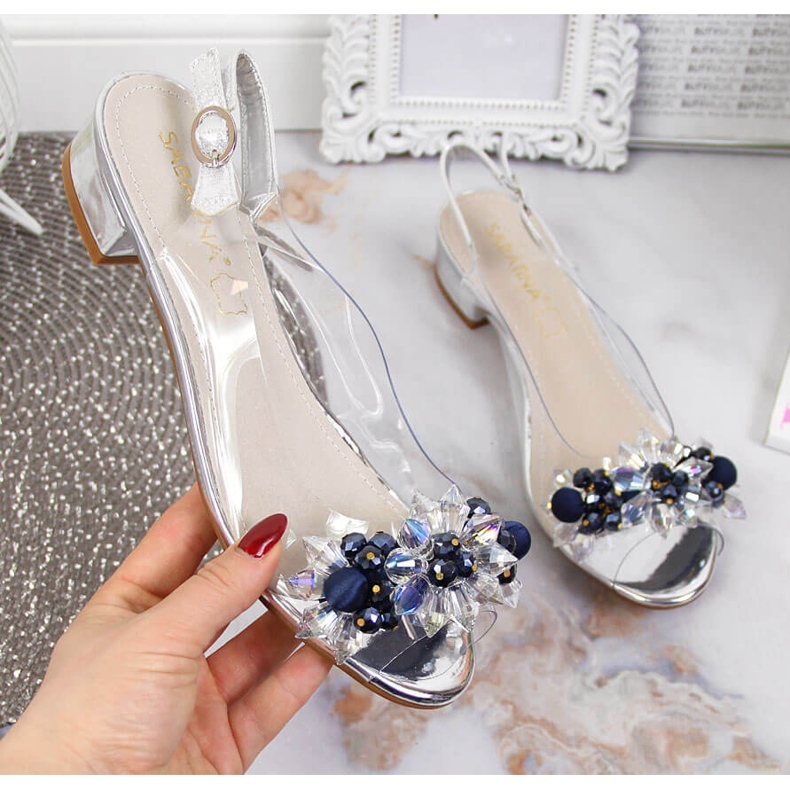 Ženske prozirne sandale sa srebrnim kamenjem Sabatina srebro 1