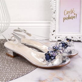 Ženske prozirne sandale sa srebrnim kamenjem Sabatina srebro 2