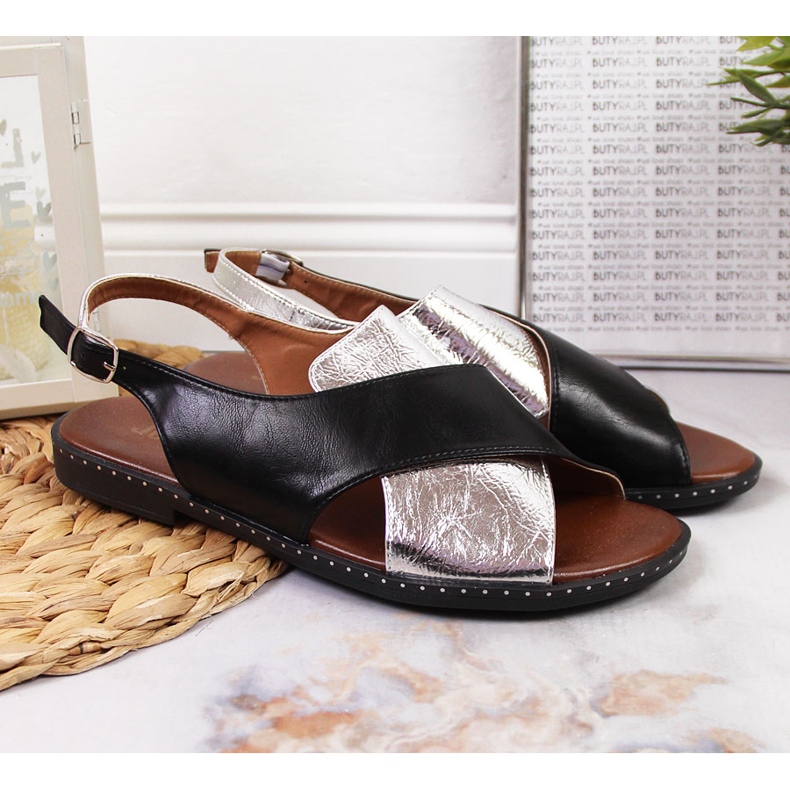 Ženske crne i srebrne sandale Jezzi crna srebro 2