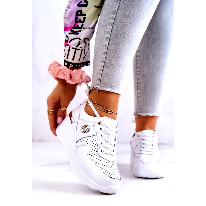 S.Barski Ženske sportske kožne tenisice White Loissa bijela srebro 1