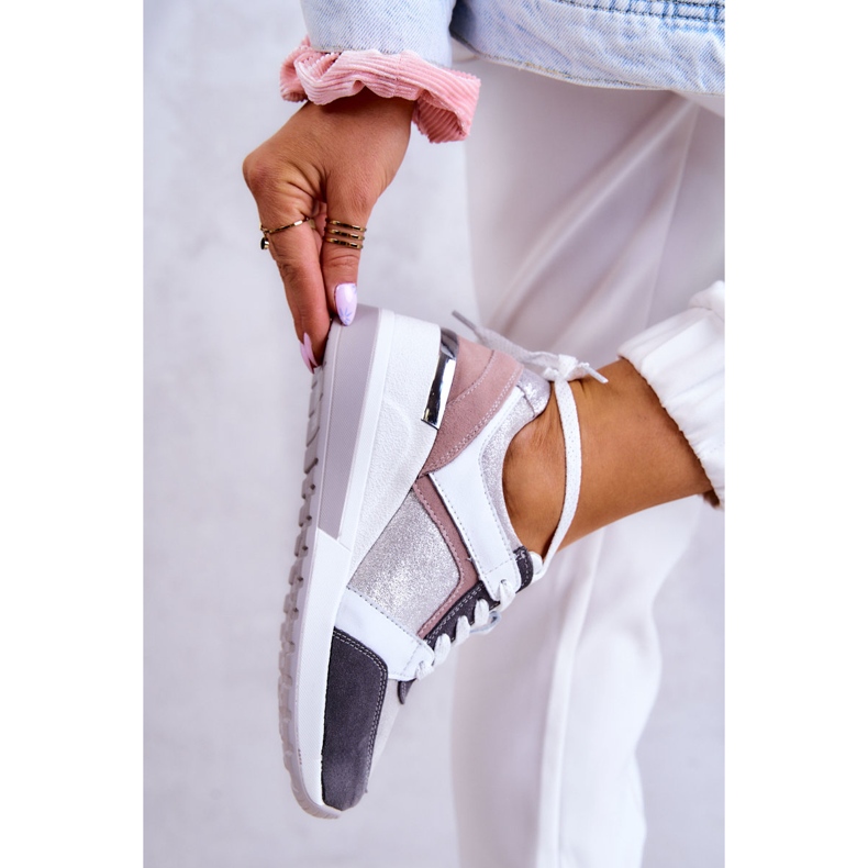 S.Barski Kožne sportske cipele Tenisice na klin Srebrno-siva Elissa bijela ružičasta srebro 3