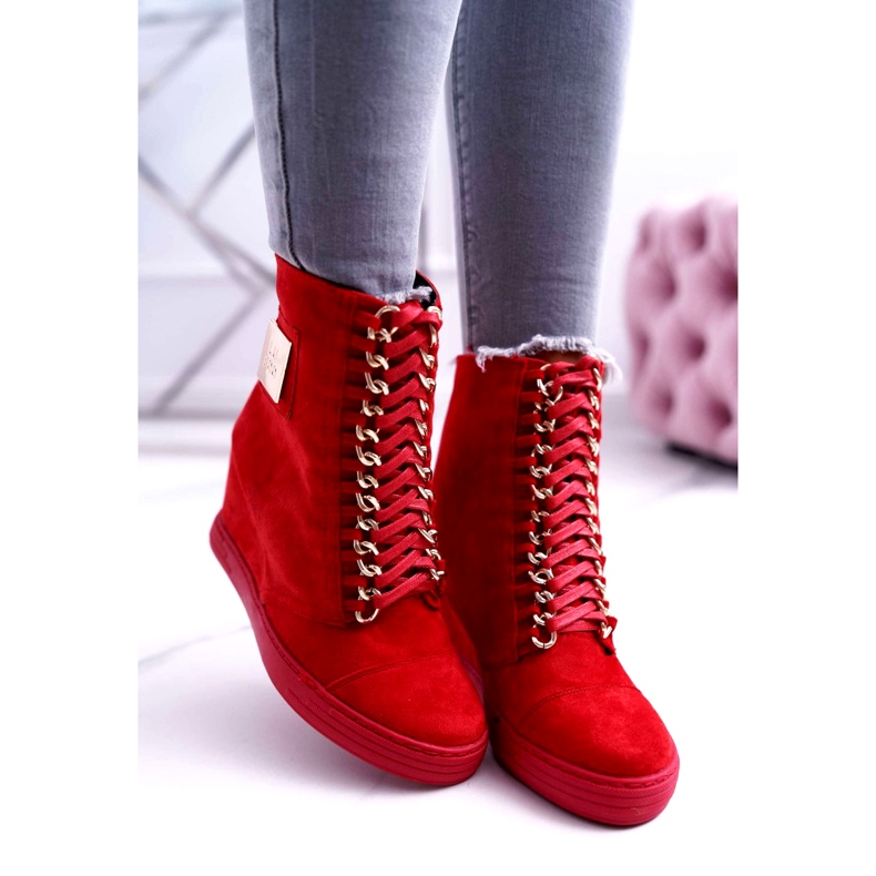 Ženske tenisice Lu Boo s lancima Suede Red Monica crvena 3