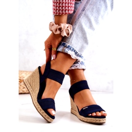 Ženske sandale na klin Big Star JJ274977 Mornarsko plave tamnoplava 2