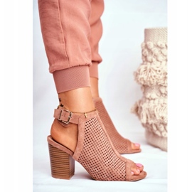 FB1 Ženske ažurne čizme Peep Toe Pink Paradise smeđa 3