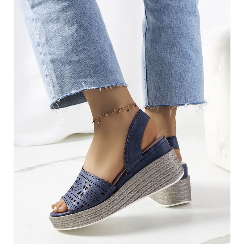 Mornarskoplave ažurne sandale na klin Biblija tamnoplava 2