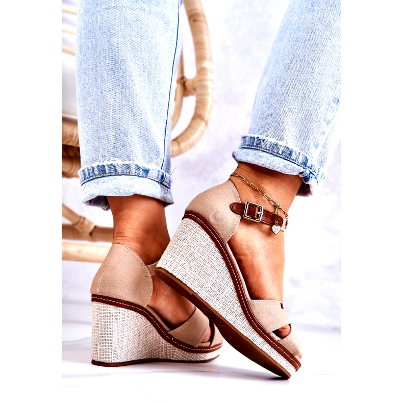 PS1 Ženske sandale na klin tamno bež Veenus smeđa 4