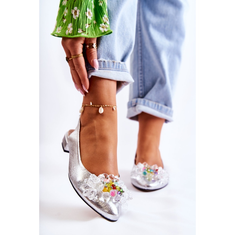 PA2 Kožne balerinke na štiklama sa srebrnim Elena ukrasom srebro 1