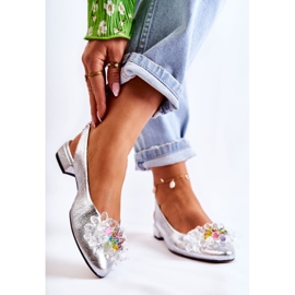 PA2 Kožne balerinke na štiklama sa srebrnim Elena ukrasom srebro 2