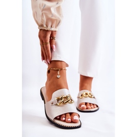 S.Barski Modne papuče s lančićem na ravnoj peti Golden Finess zlatni 1