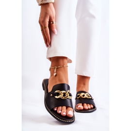 S.Barski Modne crne finess papuče s lančićem na ravnoj peti crna 1