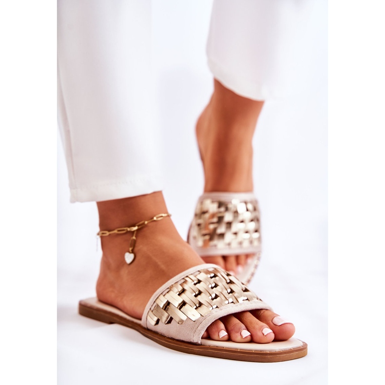 S.Barski Ženske kožne papuče na ravnu petu bež Hollis 2