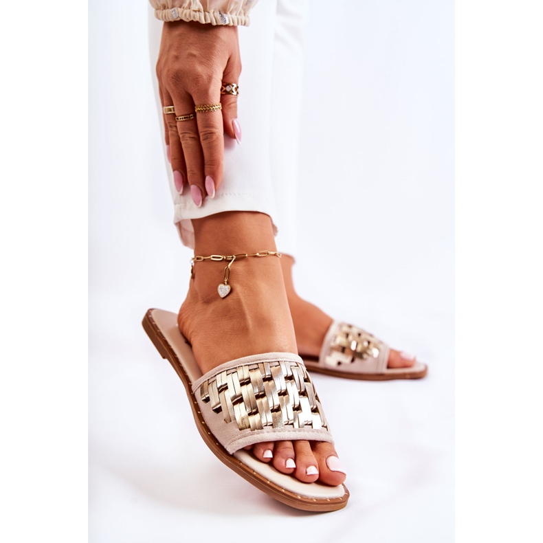 S.Barski Ženske kožne papuče na ravnu petu bež Hollis 1