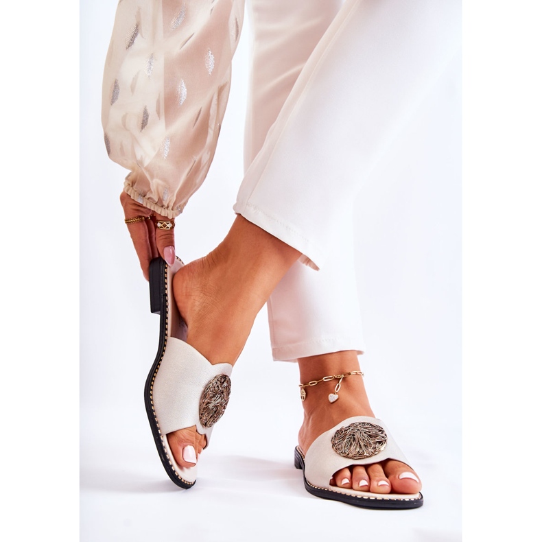 S.Barski Ženske kožne papuče sa zlatnim ukrasom Colene 2