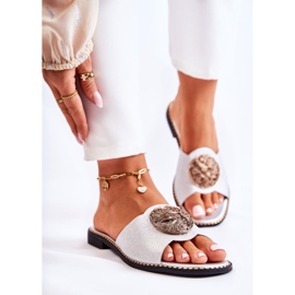 S.Barski Ženske kožne papuče sa srebrnim ukrasom Colene srebro 1