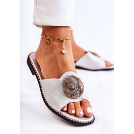 S.Barski Ženske kožne papuče sa srebrnim ukrasom Colene srebro 2