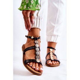 FJ1 Ženske sandale s ukrasnim remenom Crna Seila zlatni 2