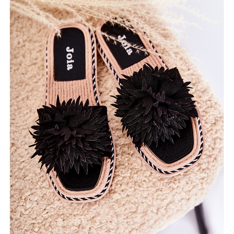 FJ1 Ženske papuče od antilopa s crnim Giorgia ukrasom crno 1