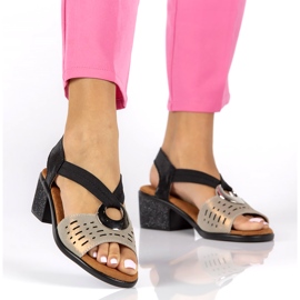 Kožne ažurne sandale Filippo DS2308/22 Bk Go, crne i zlatne zlatni 1