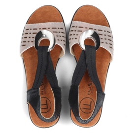 Kožne ažurne sandale Filippo DS2308/22 Bk Go, crne i zlatne zlatna 5