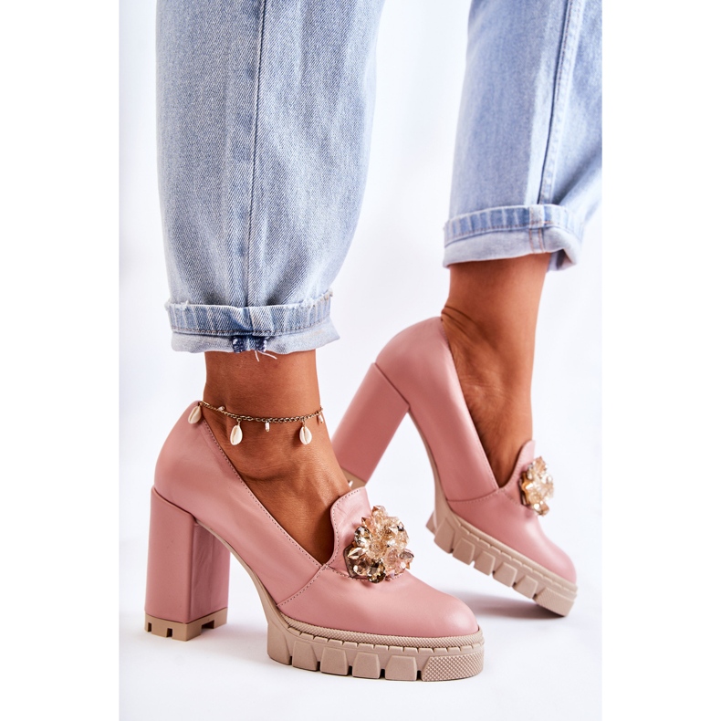 PA2 Elegantne pumpice s ukrasnom jednoličnom ružičasto-bež Caterine ružičasta 2